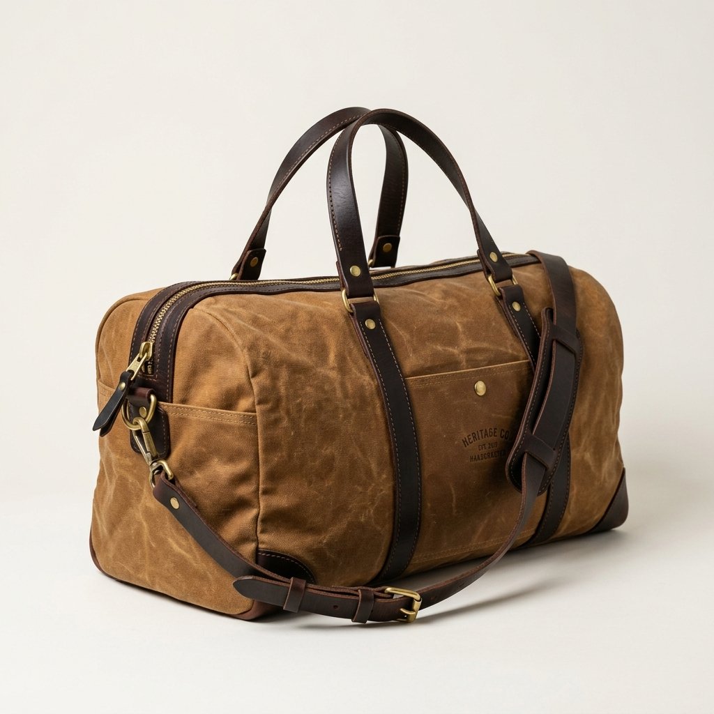 Hudson Sutler Waxed Canvas & Leather Duffel Bag in Whiskey Tan