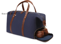 Large Canvas and Leather Duffel Bag - Midnight Navy/Whiskey Brown