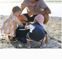 Family beach excursion with Hudson Sutler bag